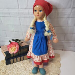 Antique Vintage Folk Art Scandinavian Heidi Rag Doll 18" Mask Face Souvenir Toy